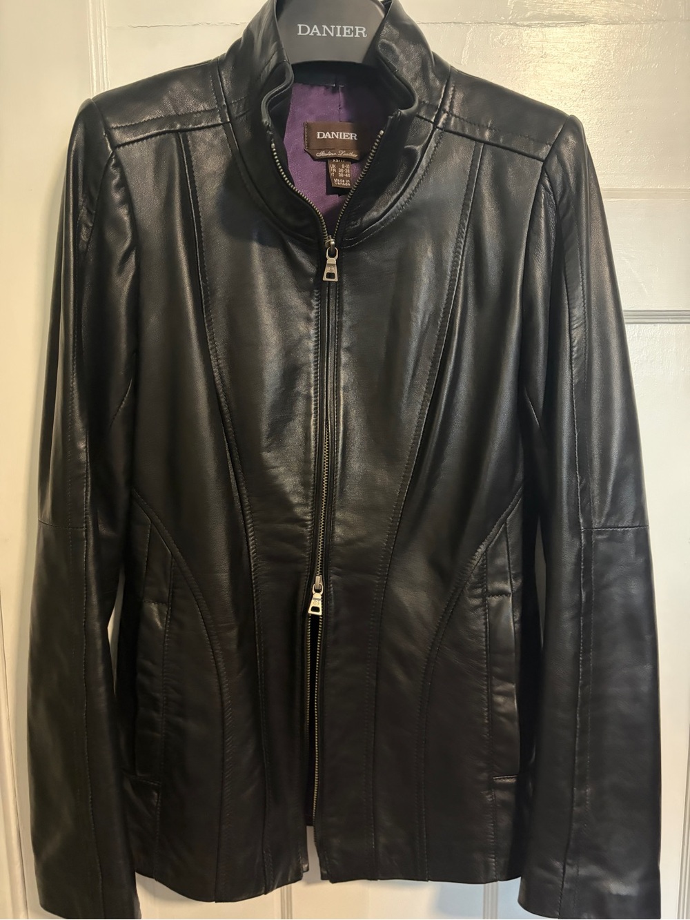 Danier Black Women's Leather Zip Jacket with Stand Collar